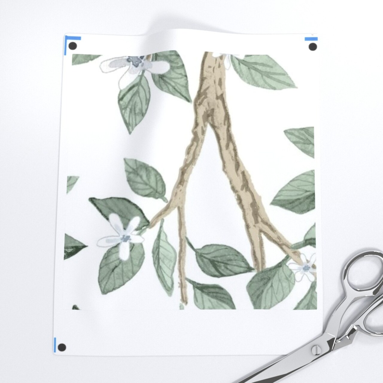 Botanical Nature Floral Blue Green Tree Spring Bird Large Scale Art Nouveau Chinoiserie Custom Printed Fabric by Spoonflower Various Fabrics by the Yard or Fat Quarter